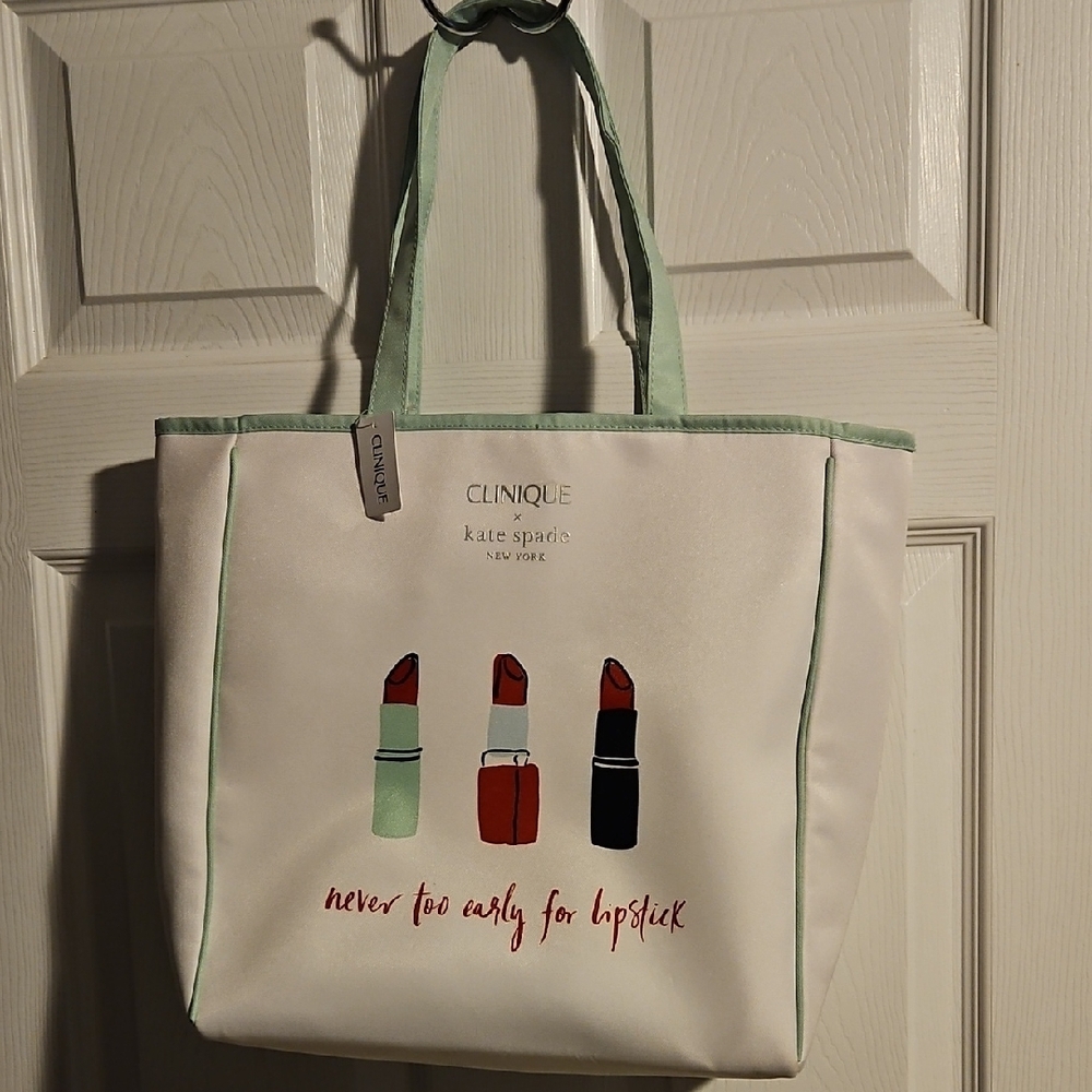 Kate Spade White Tote Bag with Lipstick Graphic